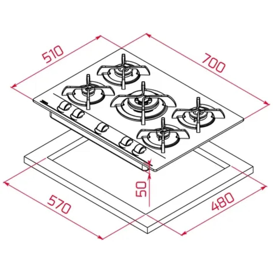 Encimera a Gas GBC 75030 KBB Teka Color Negro 70cm