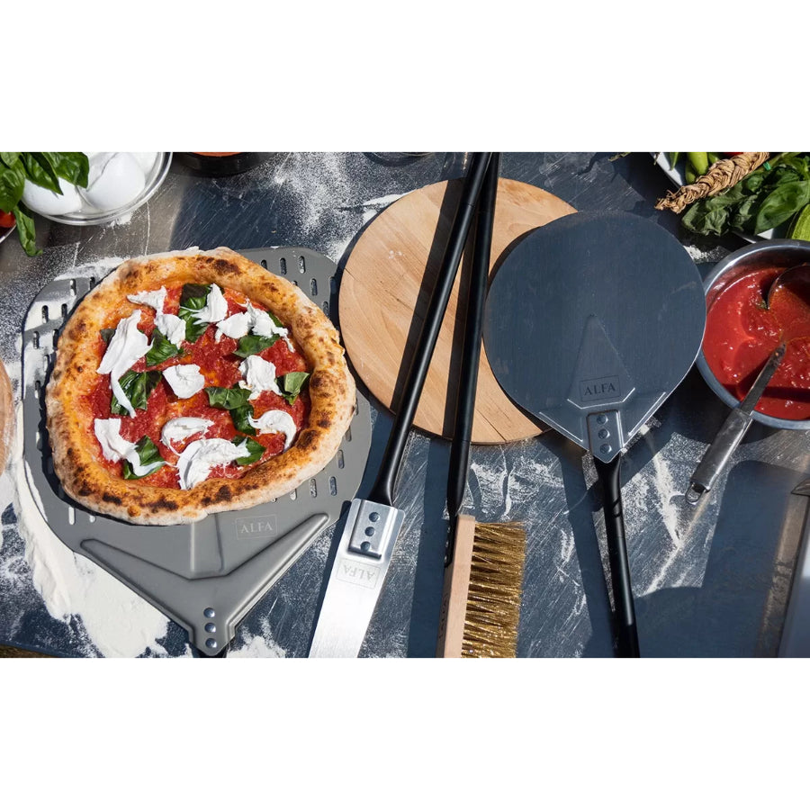 Combo Alfa Forni, Horno Moderno 3 Pizze Hibrido Color Ardesita Gris + Set De Palas 4 Piezas + Termometro Infrarrojo