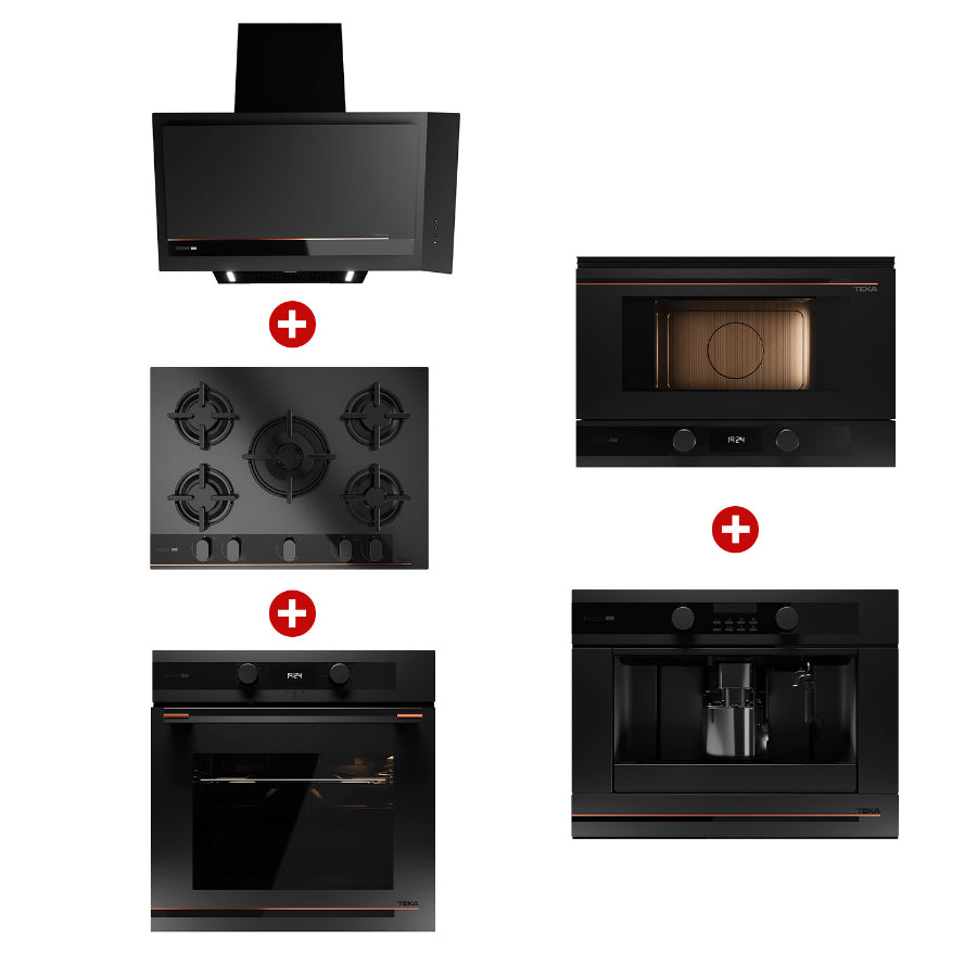 COMBO 1 TEKA, HORNO ELÉCTRICO + MICROONDAS INTEGRABLE + ENCIMERA A GAS + CAMPANA + CAFETERA