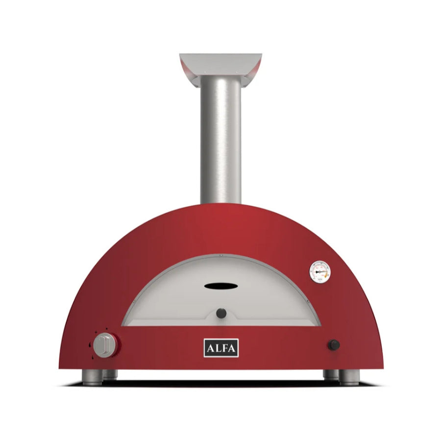 Combo Alfa Forni, Horno Moderno 2 Pizze A Gas Color Rojo + Set De Palas 4 Piezas + Termometro Infrarrojo