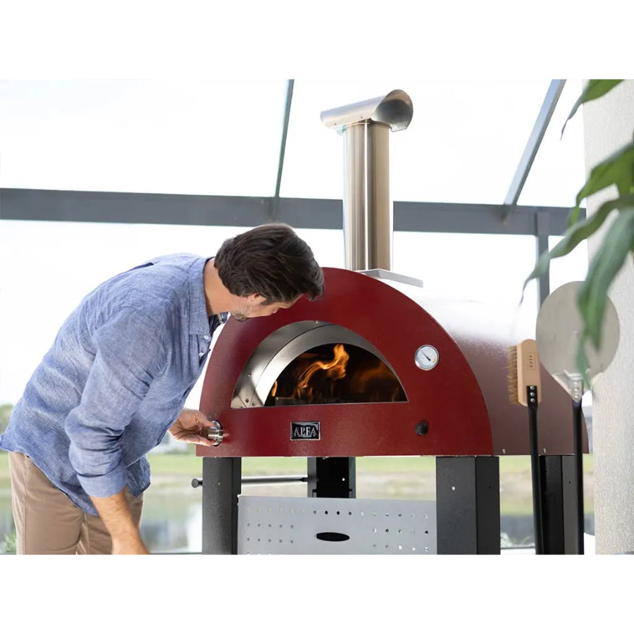 Combo Alfa Forni, Horno Moderno 2 Pizze A Gas Color Rojo + Set De Palas 4 Piezas + Termometro Infrarrojo