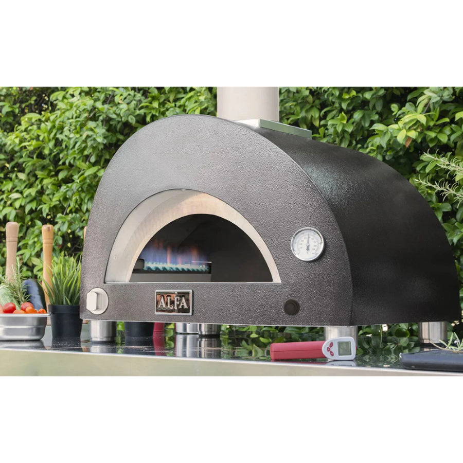 Combo Alfa Forni, Horno Moderno 3 Pizze Hibrido Color Ardesita Gris + Set De Palas 4 Piezas + Termometro Infrarrojo
