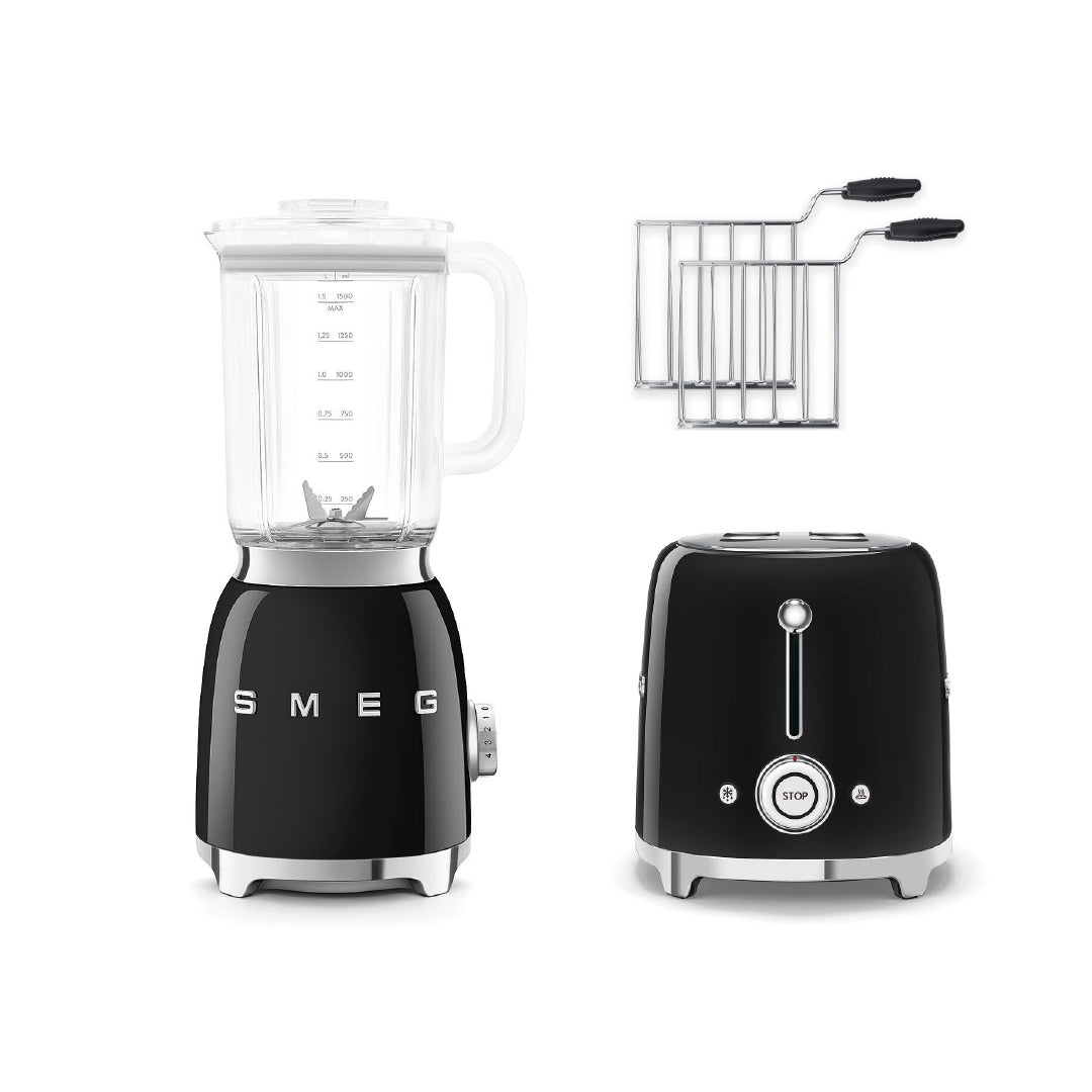 Combo Smeg, Licuadora + Tostadora + Rack Para Sandwich, Color Negro