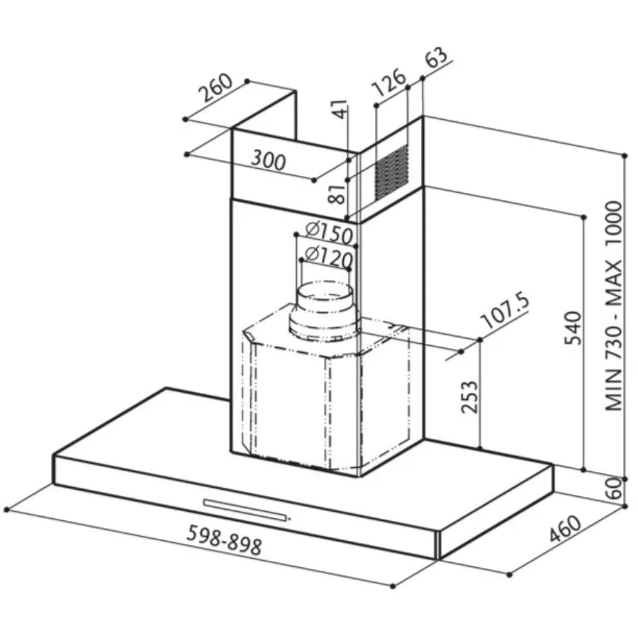 Campana De Pared Stilux Acero Inoxidable y Vidrio Faber 90cm