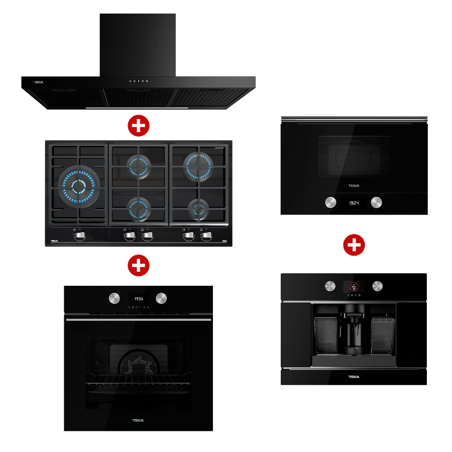 COMBO 4 TEKA, HORNO ELÉCTRICO + MICROONDAS INTEGRABLE + PLACA A GAS + CAMPANA + CAFETERA