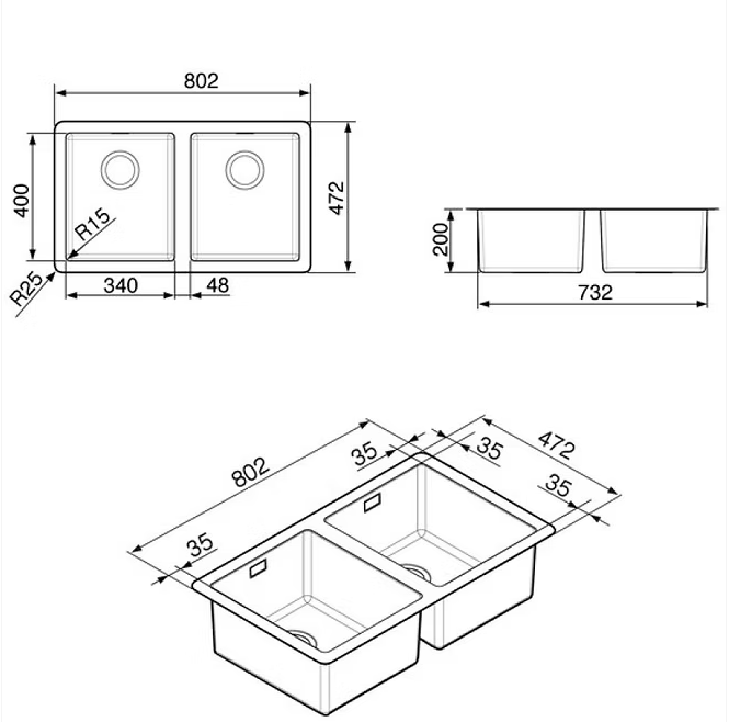 Fregadero "Undermount" de Doble Poza Smeg