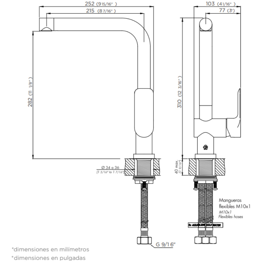 Grifo Monomando Coty FV Internacional Color Negro Mate