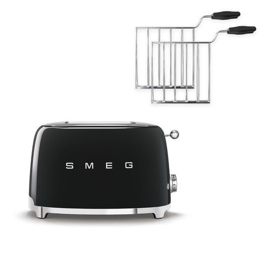 Combo Tostadora 2 Rebanadas + Rack Para Sandwich Smeg Color Negro