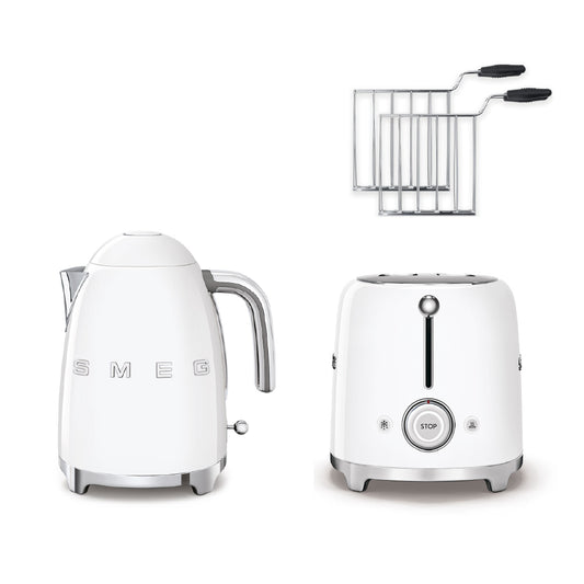 Combo Smeg, Hervidor + Tostadora + Rack Para Sandwich, Color Blanco