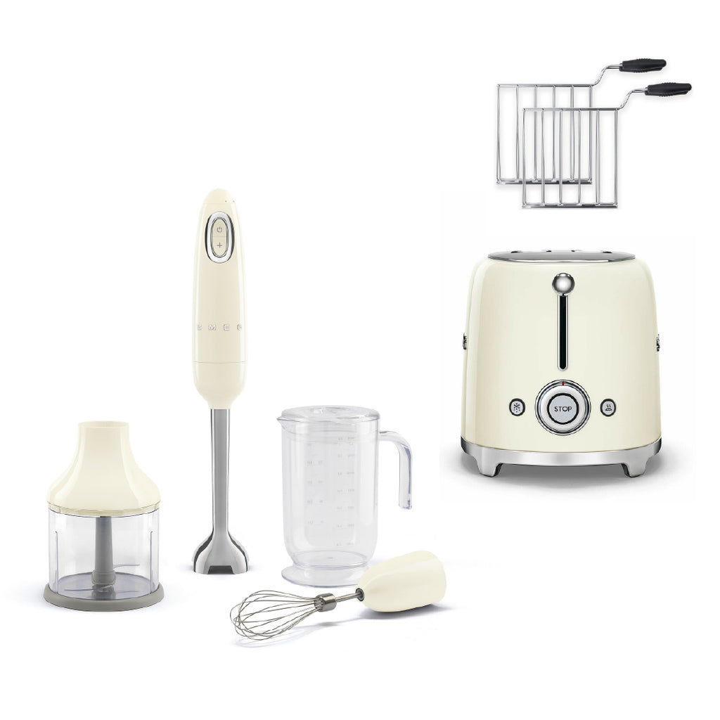 Combo Smeg, Batidora De Mano + Tostadora + Rack Para Sandwich, Color Crema