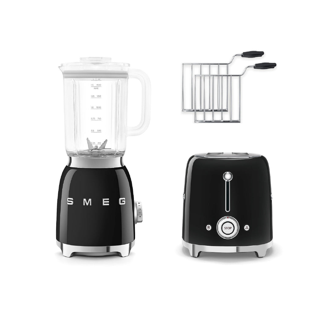 Combo Smeg, Licuadora + Tostadora + Rack Para Sandwich, Color Negro