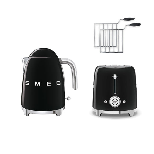 Combo Smeg, Hervidor + Tostadora + Rack Para Sandwich, Color Negro