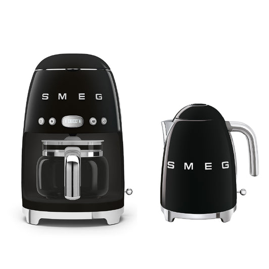 Combo Smeg, Cafetera De Goteo + Hervidor, Color Negro