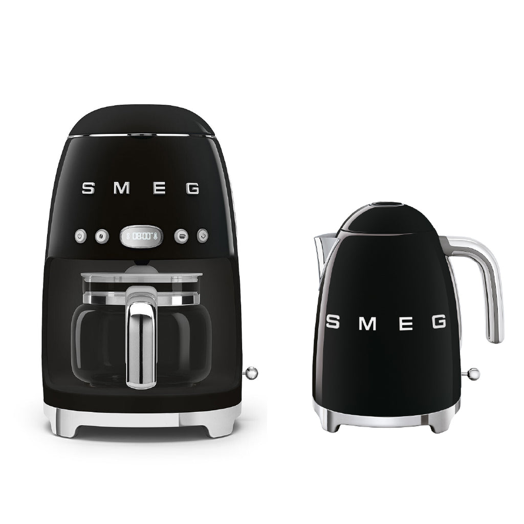 Combo Smeg, Cafetera De Goteo + Hervidor, Color Negro