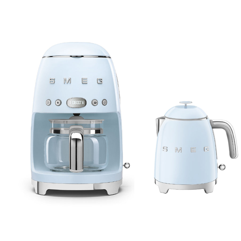 Combo Smeg, Cafetera De Goteo + Mini Hervidor, Color Celeste