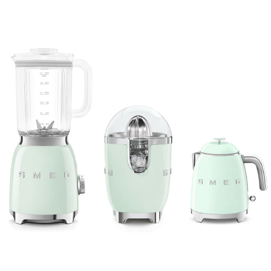 Combo Smeg, Licuadora + Exprimirdor De Naranja + Mini Hervidor, Color Verde Pastel
