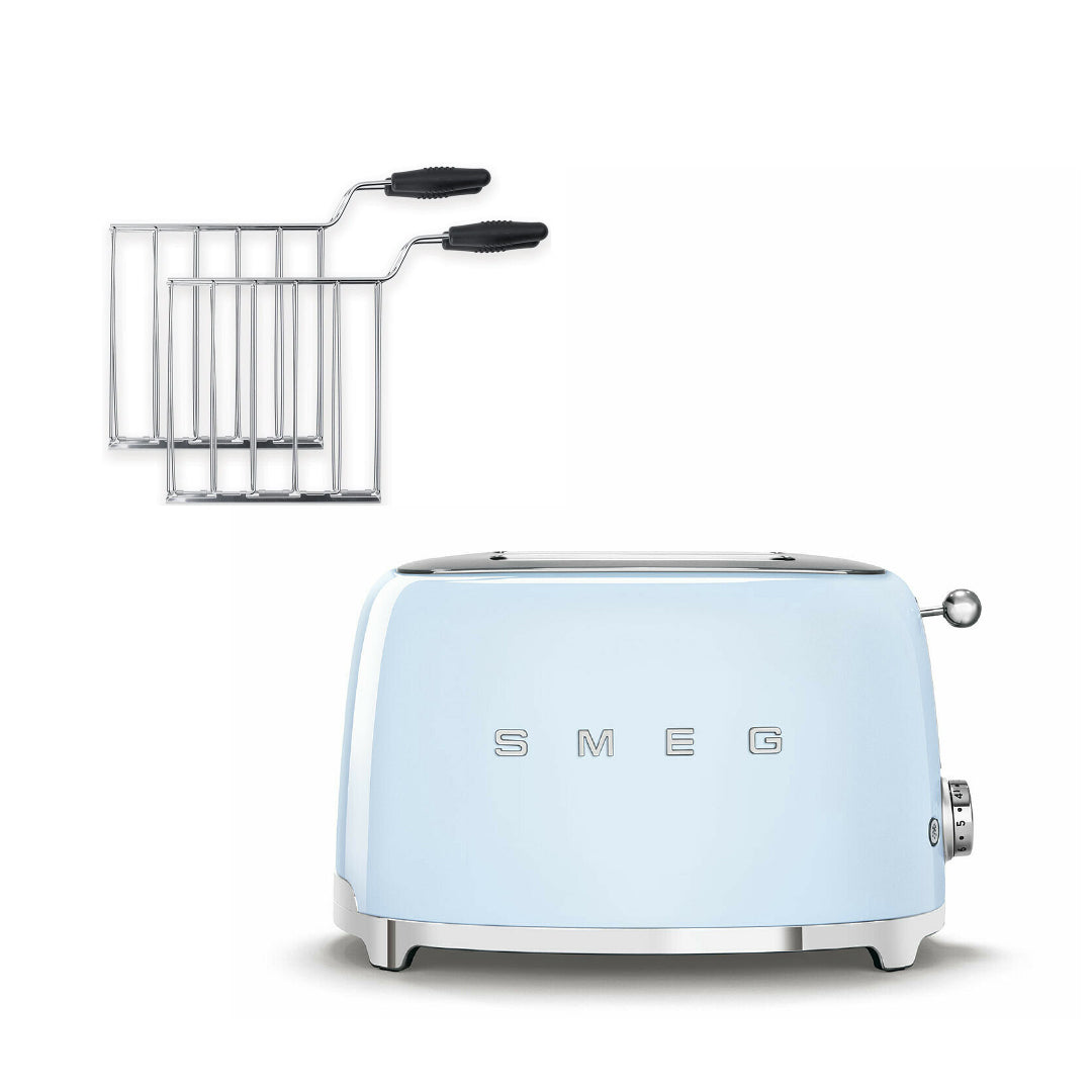 Combo Smeg, Tostadora 2 Rebanadas + Rack Para Sandwich, Color Azul Pastel