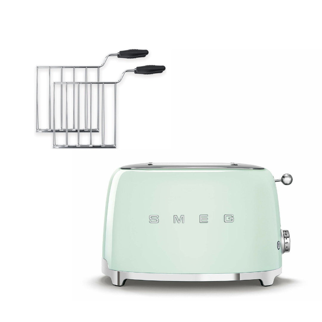 Combo Smeg, Tostadora 2 Rebanadas + Rack Para Sandwich, Color Verde Pastel