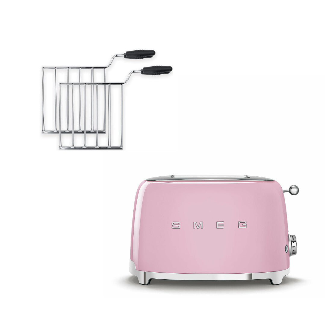 Combo Smeg, Tostadora 2 Rebanadas + Rack Para Sandwich, Color Rosa
